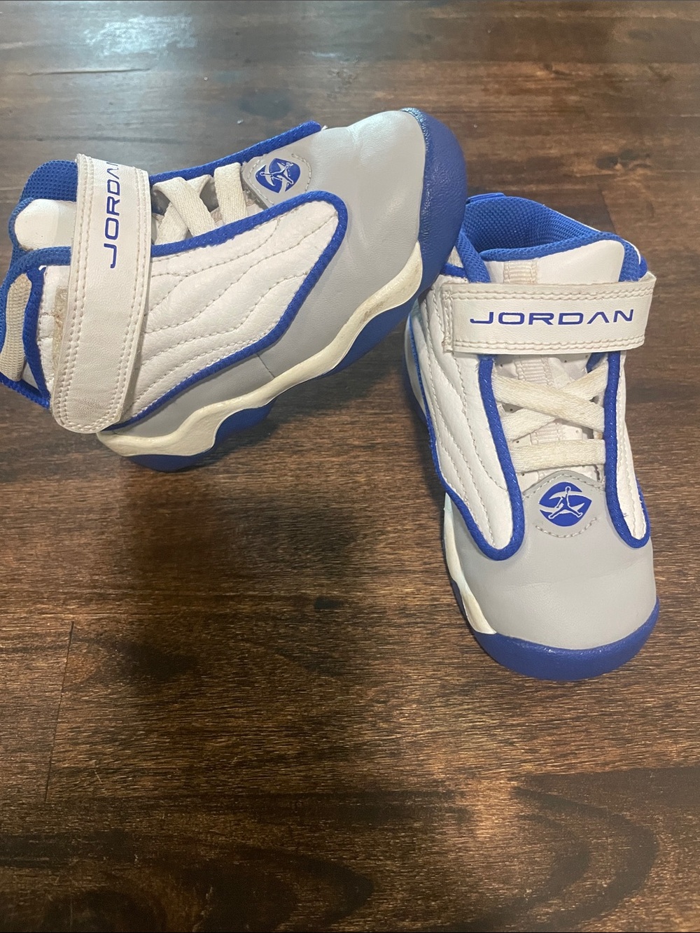 Jordan Kids White and Blue Velcro Athletic Sneakers